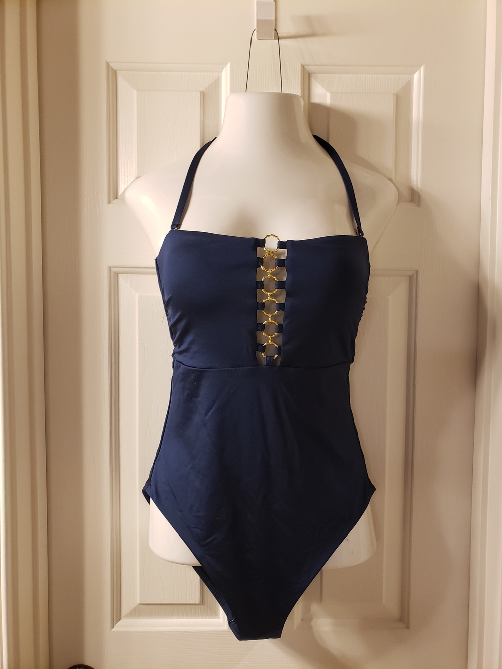 Trina Turk Navy One-Piece Swimsuit with Gold Chain Accent NWT!